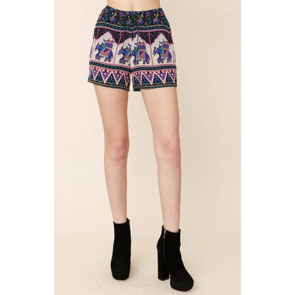 NEW $267 WINTER KATE NICOLE RICHIE LILA 100% VINTAGE SILK ELEPHANT BOHO SHORTS S